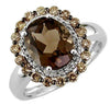 3.35CT WHITE & MOCHA DIAMOND & AAA SMOKY TOPAZ 14KT WHITE GOLD OVAL FLOWER RING