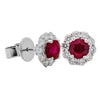 ESTATE 1.72CT DIAMOND & AAA RUBY 18KT WHITE GOLD 3D CLASSIC FLOWER STUD EARRINGS