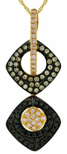 .73CT WHITE BLACK & CHOCOLATE FANCY DIAMOND 14KT YELLOW GOLD 3D SQUARE PENDANT