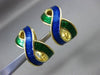 ESTATE 18KT YELLOW GOLD 3D BLUE & GREEN ENAMEL INFINITY CLIP ON EARRINGS #24673