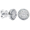 ESTATE .77CT DIAMOND 18KT WHITE GOLD 3D ROUND CLUSTER FLOWER HALO STUD EARRINGS