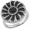 ESTATE 1.37CT WHITE & BLACK DIAMOND 14K WHITE GOLD 3D MULTI ROW FLOWER LOVE RING