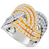 ESTATE LARGE 2.40CT DIAMOND 18K 2 TONE GOLD MULTI ROW CRISS CROSS LOVE KNOT RING
