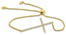 ESTATE .15CT DIAMOND 14KT YELLOW GOLD 3D CLASSIC SIDEWAYS CROSS BOLO BRACELET