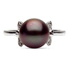 ESTATE .05CT DIAMOND & AAA TAHITIAN PEARL 14KT WHITE GOLD FLOWER BUTTERFLY RING