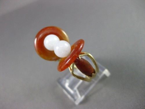 ANTIQUE WIDE 14KT YELLOW GOLD ONYX & WHITE QUARTZ DOUBLE EYE LUCKY RING #22336