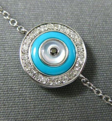 ESTATE .17CT DIAMOND & TURQUOISE 14KT WHITE GOLD CLASSIC EVIL EYE LUCKY BRACELET