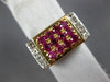 ANTIQUE WIDE 1.62CT ROSE CUT DIAMOND & RUBY 14K TWO TONE GOLD OPEN FILIGREE RING