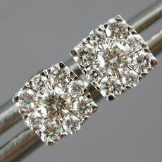 ESTATE .25CT DIAMOND 14K WHITE GOLD CLASSIC SQUARE ROUND CLUSTER STUD EARRINGS