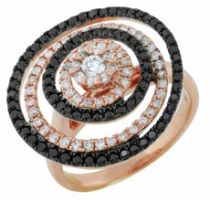 1.12CT WHITE & BLACK DIAMOND 14KT ROSE GOLD FLOWER MULTI ROW MULTI HALO FUN RING