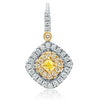 1.17CT WHITE & FANCY YELLOW DIAMOND 18K TWO TONE GOLD 3D SQUARE HANGING EARRINGS