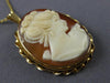 ANTIQUE LARGE 14KT YELLOW GOLD 3D CLASSIC HANDCRAFTED LADY CAMEO PENDANT #24044