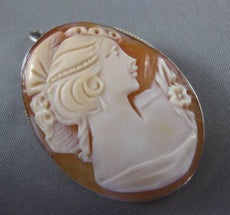 ANTIQUE LARGE 925 SILVER HANDCRAFTED CAMEO BROOCH / PENDANT ELEGANT LOOK! #24085