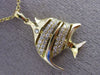 ESTATE .26CT DIAMOND 14KT YELLOW GOLD HANDCRAFTED 3D LUCKY FISH FLOATING PENDANT