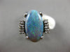 ANTIQUE WIDE .16CT ROUND DIAMOND & AAA OPAL 14K WHITE GOLD 3D CLASSIC OVAL RING