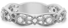 ESTATE .20CT DIAMOND 14K WHITE GOLD ORNATE 3/4 ETERNITY WEDDING ANNIVERSARY RING