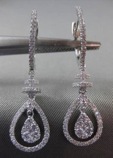 ESTATE .83CT DIAMOND 18KT WHITE GOLD 3D HALO PEAR SHAPE DROP HANGING EARRINGS