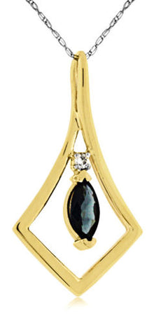 .47CT DIAMOND & AAA SAPPHIRE 14KT YELLOW GOLD 3D ROUND & MARQUISE SQUARE PENDANT