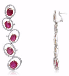 EGL 13.62CT DIAMOND & AAA RUBY 14KT 2 TONE GOLD OVAL CHANDELIER CLIP ON EARRINGS