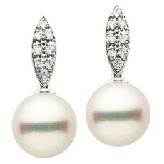 LARGE .22CT DIAMOND & AAA SOUTH SEA PEARL 18KT WHITE GOLD MARQUISE PAVE EARRINGS