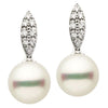 LARGE .22CT DIAMOND & AAA SOUTH SEA PEARL 18KT WHITE GOLD MARQUISE PAVE EARRINGS
