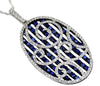 ESTATE 3.0CT DIAMOND & SAPPHIRE 14KT WHITE GOLD 3D OVAL FILIGREE SWIRL PENDANT