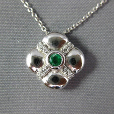 ESTATE .18CT DIAMOND & AAA EMERALD 14KT WHITE GOLD 3D FLOWER SQUARE FUN PENDANT