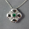 ESTATE .18CT DIAMOND & AAA EMERALD 14KT WHITE GOLD 3D FLOWER SQUARE FUN PENDANT