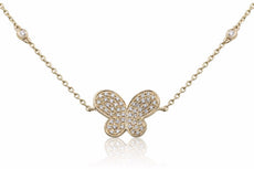 ESTATE .15CT DIAMOND 18KT YELLOW GOLD BUTTERFLY BY THE YARD HEART LOVE NECKLACE