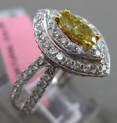 ESTATE 1.45CT WHITE & FANCY YELLOW DIAMOND 18KT GOLD MARQUISE DOUBLE HALO RING