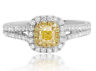 ESTATE .89CT WHITE & FANCY YELLOW DIAMOND 18KT 2 TONE GOLD HALO ENGAGEMENT RING
