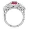 GIA CERTIFIED 5.42CT DIAMOND & AAA RUBY 18K WHITE GOLD CLASSIC 3 STONE HALO RING