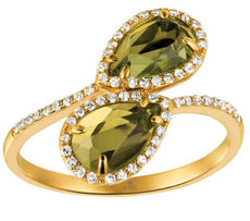 WIDE 1.71CT DIAMOND & AAA PERIDOT 14K YELLOW GOLD 3D PEAR SHAPE CRISS CROSS RING