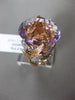 ESTATE WIDE 8.29CT DIAMOND & AMETHYST 14KT WHITE & ROSE GOLD LEAF FILIGREE RING