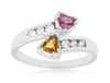 ESTATE .85CT DIAMOND AAA PINK & YELLOW SAPPHIRE 14KT WHITE GOLD 3D X LOVE RING