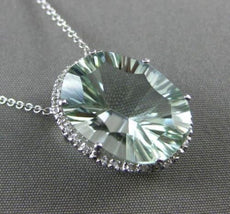 ESTATE LARGE 9.79CT DIAMOND & GREEN AMETHYST 14KT WHITE GOLD HALO OVAL NECKLACE