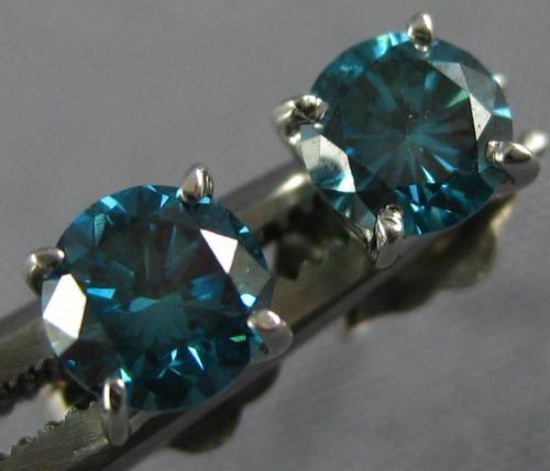 ESTATE .52CT BLUE DIAMOND 14KT WHITE GOLD 3D CLASSIC ROUND STUD EARRINGS
