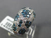 ESTATE WIDE 4.68CT WHITE & BLUE DIAMOND 14KT WHITE GOLD 3D MULTI ROW FLOWER RING