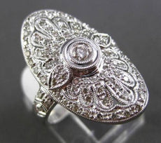 ANTIQUE LARGE 1.20CT DIAMOND 14KT WHITE GOLD 3D OVAL FILIGREE MILGRAIN RING