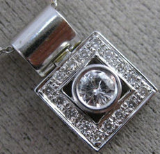 ESTATE .16CT ROUND DIAMOND 14KT WHITE GOLD SOLITAIRE SQUARE HALO PENDANT #19530