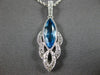 ESTATE 1.36CT DIAMOND & AAA BLUE TOPAZ 14KT WHITE GOLD 3D TEAR DROP LEAF PENDANT