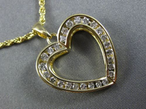 ESTATE .63CT DIAMOND 14KT YELLOW GOLD 3D OPEN HEART LOVE FLOATING PENDANT CHAIN