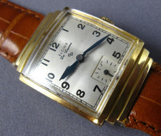 ANTIQUE ELGIN DE LUXE 14KT YELLOW GOLD SQUARE MECHANICAL MENS WATCH #2501