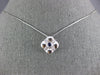 ESTATE .18CT DIAMOND & AAA SAPPHIRE 14KT WHITE GOLD 3D FLOWER SQUARE FUN PENDANT