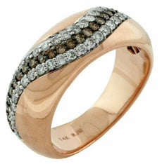 .78CT WHITE & CHOCOLATE FANCY DIAMOND 14K ROSE GOLD 3 ROW SWIRL ANNIVERSARY RING