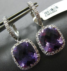 ESTATE LARGE 14.75CT DIAMOND & AMETHYST 18KT WHITE GOLD SQUARE HANGING EARRINGS