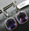 ESTATE LARGE 14.75CT DIAMOND & AMETHYST 18KT WHITE GOLD SQUARE HANGING EARRINGS