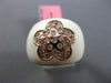 ESTATE WIDE .20CT DIAMOND 14KT ROSE GOLD 3D WHITE ENAMEL FLOWER ETOILE RING 15mm