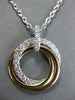 LARGE .57CT DIAMOND 18KT TRI COLOR 3D GOLD CIRCLE OF LIFE INTERTWINING PENDANT