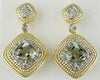 2.98CT DIAMOND & AAA GREEN AMETHYST 14K YELLOW GOLD HALO SQUARE HANGING EARRINGS